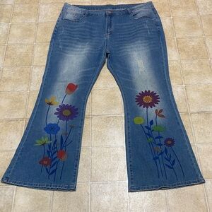 YKK Floral Blue Wide Leg Jeans Plus Size 4XL (20)
